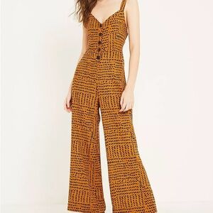 Urban Outfitters Ashley Leopard Dot Print Button-Through Tie-Back Jumpsuit Boho